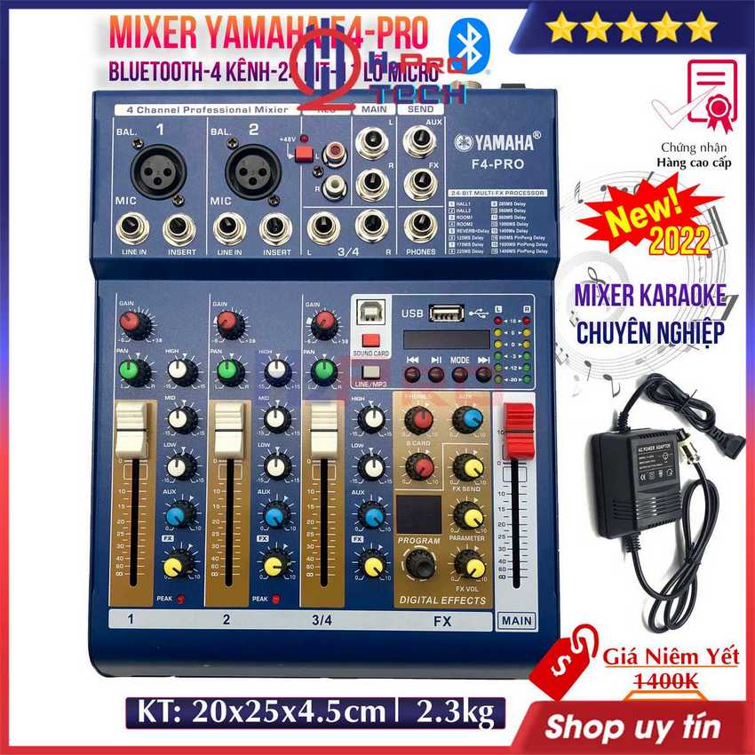 Mixer Yamaha F4-Pro Cao Cấp Bluetooth-4 Kênh-24 Bit-11 Lỗ Micro, Bộ Trộn Âm Thanh Mixer Yamaha Chuyê