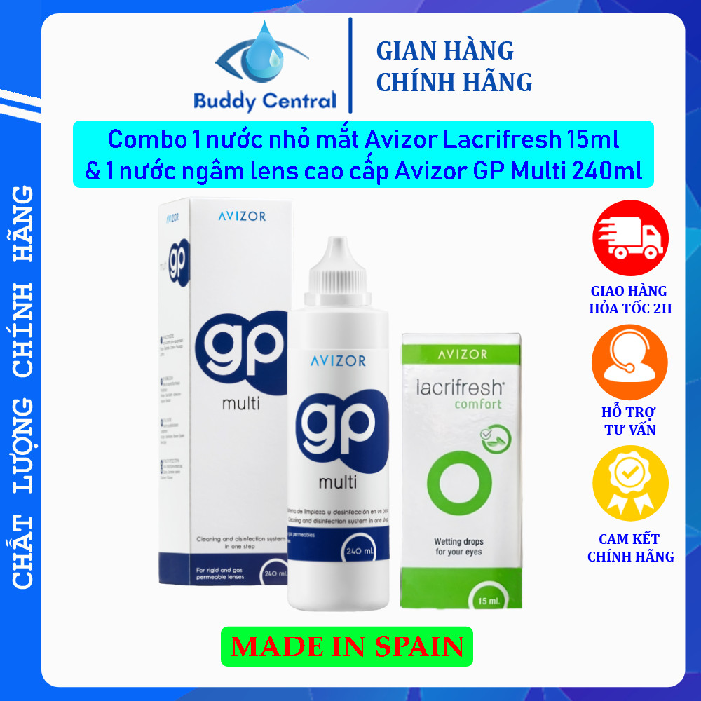 Combo 1 Nước nhỏ mắt và 1 nước ngâm lens kính áp tròng Avizor - Buddy Central