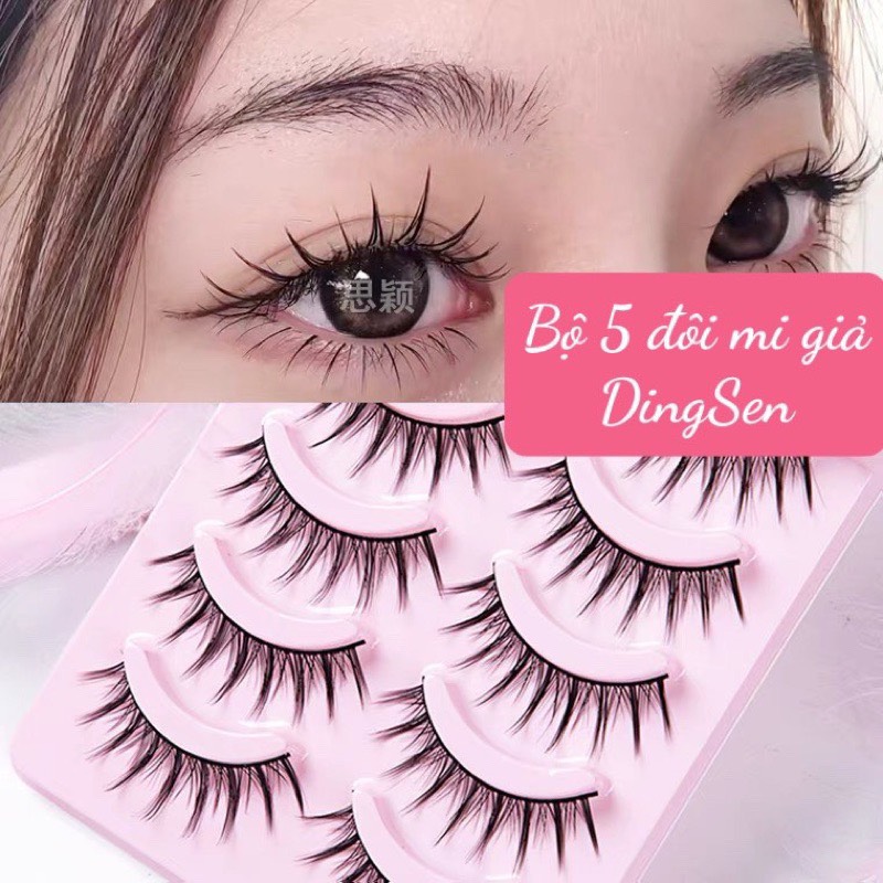 Lông mi giả hộp hồng 5 cặp Dingsen trang điểm tự nhiên hàng ngày Qiqishop