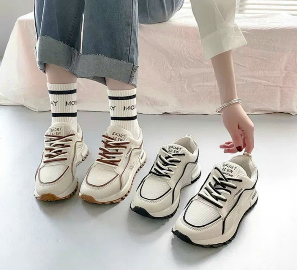 [Hoàn Tiền 15%]Giày thể thao nữ độn đế 5cm vải lưới phối màu Viền sóng cực hot Giày sneaker  nữ khanhlinhshops
