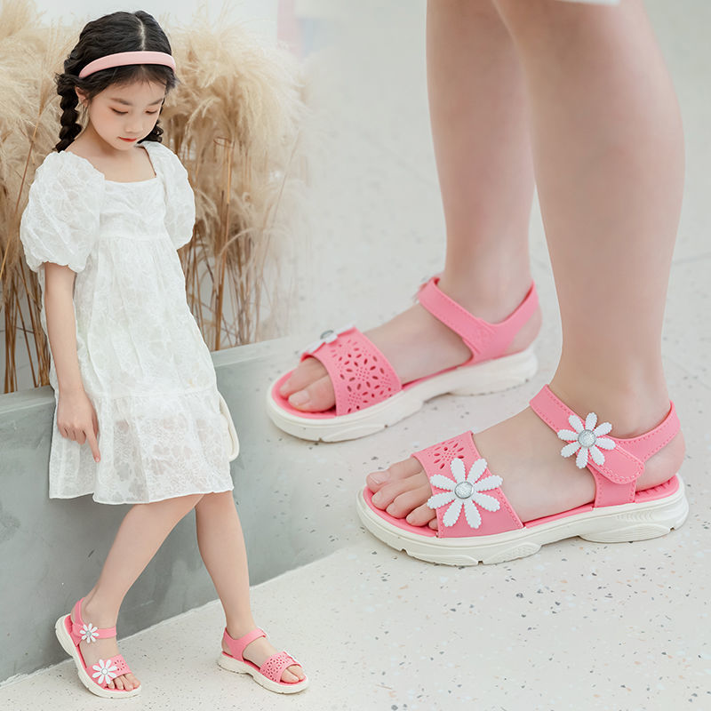 (Video sp) Dép sandal Quảng Châu cho bé gái mùa hè - Xăng đan bé gái - Sandal bé gái có quai dán gắn hoa cúc xinh xắn phiên bản 2023