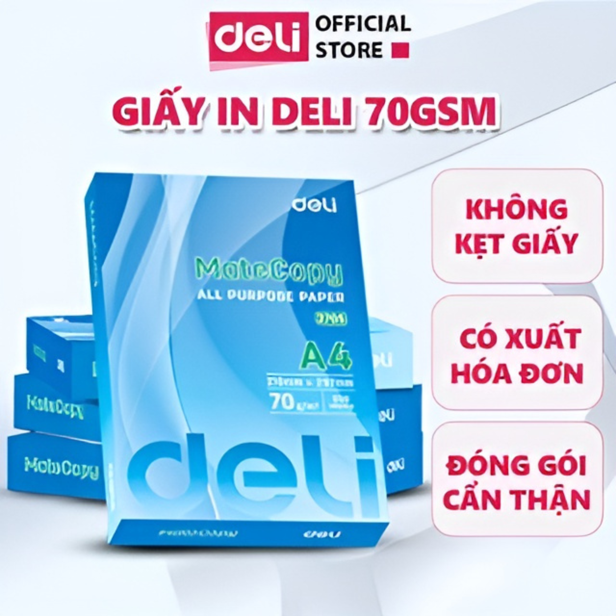 1000 Trang Giấy A4 Deli 70gsm Chống Lóa, An Toàn, Xanh - Đa Năng Cho In/Copy/Vẽ/Viết