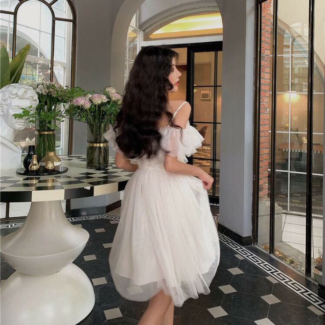 ĐẦM CÔNG CHÚA ĐẦM LƯỚI RỚT VAI ĐAN DÂY NGỰC FORM DƯỚI 52KG