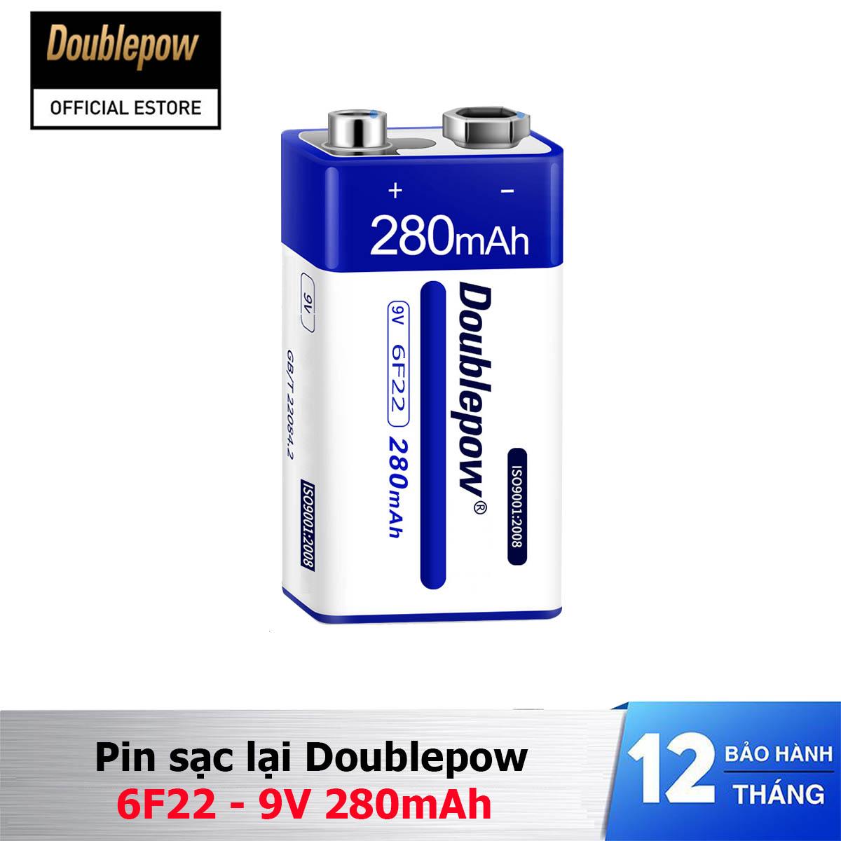 Pin vuông sạc lại 6F22 - 9V 280mAh Doublepow - Có tặng kèm vỏ hộp đựng pin