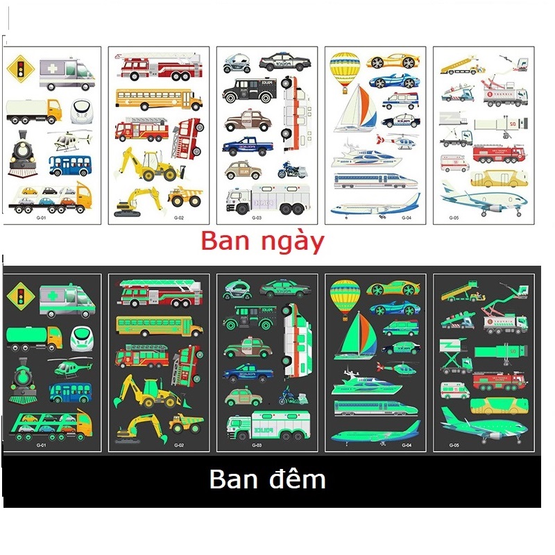 44 Hình Xăm Dạ Quang Phát Sáng, Miếng Dán Tattoo Xe Cứu Hỏa Xe Cứu Thương