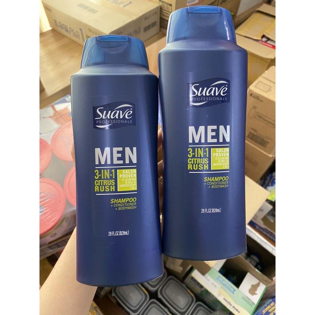 Sữa tắm gội xả 3in1 suave men 828ml mỹ