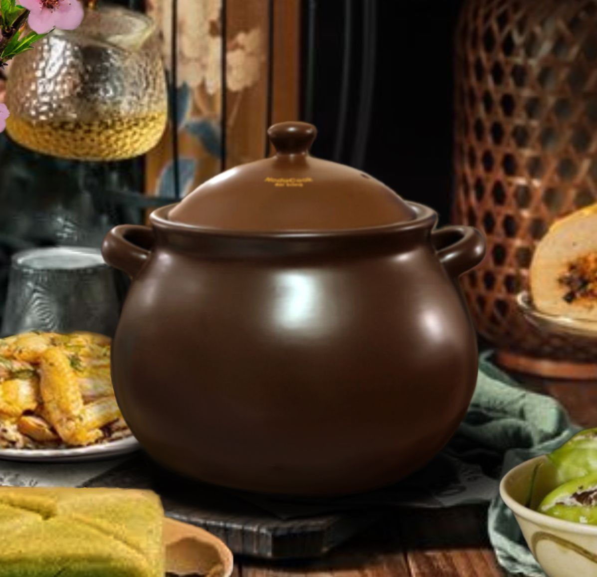 Nồi Đất tráng men cỡ lớn 5 Lít & Bếp điện tự động NodaCook -
