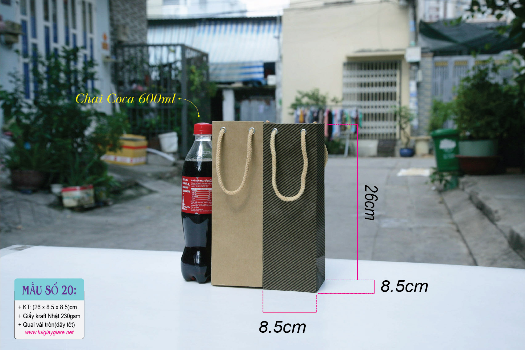 25 cái Túi số 20 - Túi giấy kraft vuông đứng đựng quà tặng chai nước suối chai coca 500ml
