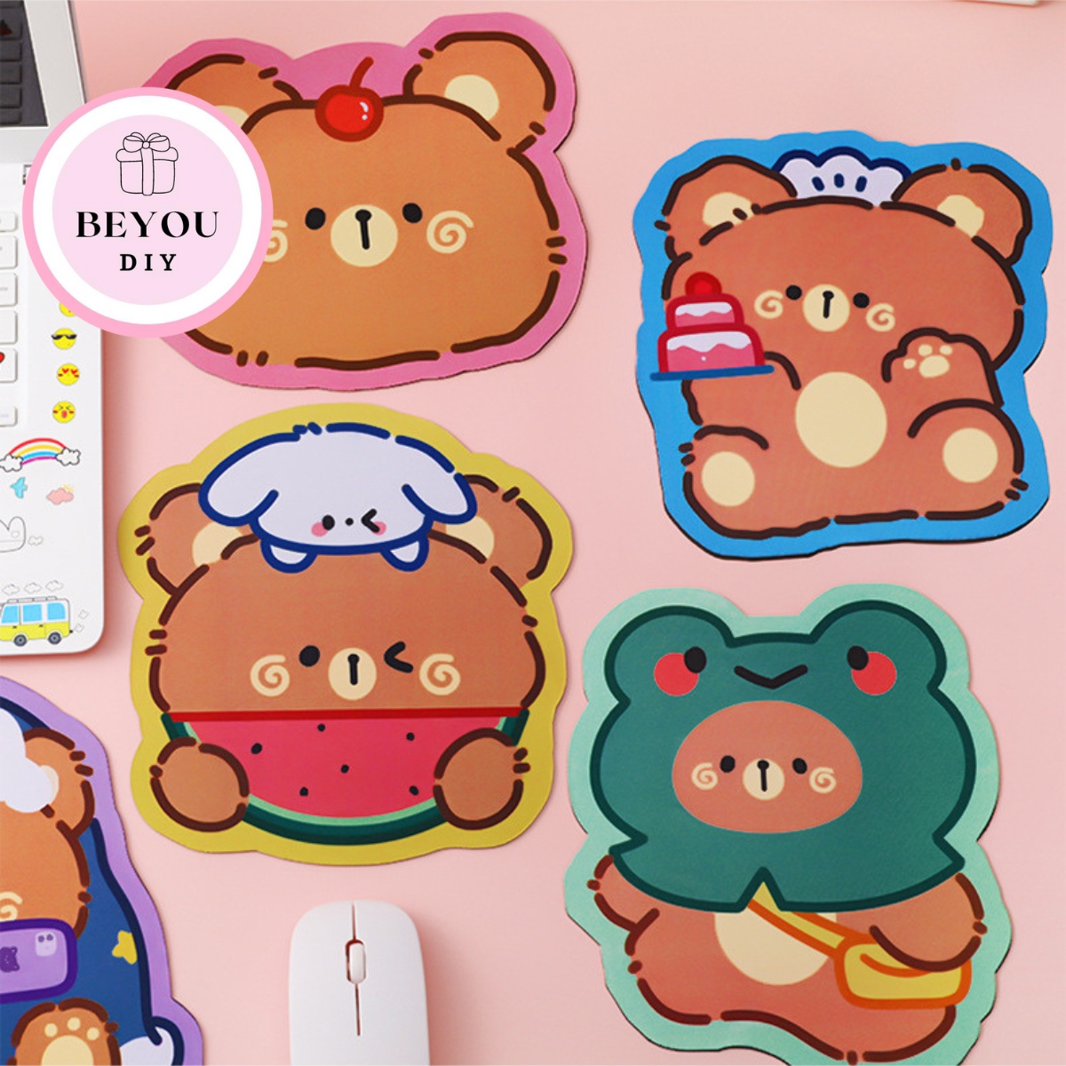 Tấm Lót Chuột Chống Trượt Họa Tiết Hoạt Hình Dễ Thương, Phong Cách Gấu Kute Dễ Thương - BEYOU