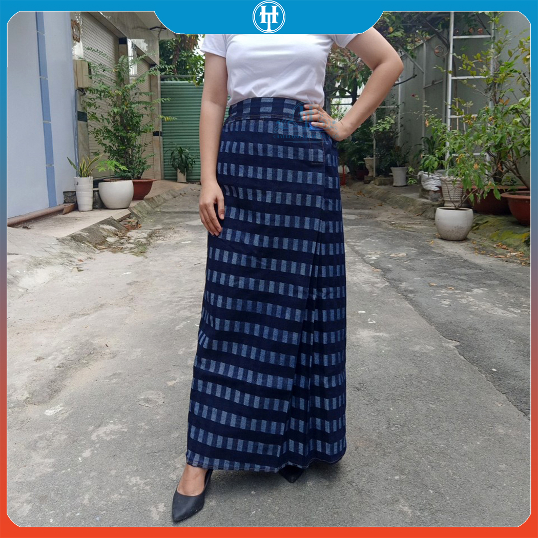 Váy Chống Nắng Jean Mềm Họa Tiết Sọc Caro Cho Nữ Có Nút Bấm Không Gỉ Chắc Chắn H&T Fashion