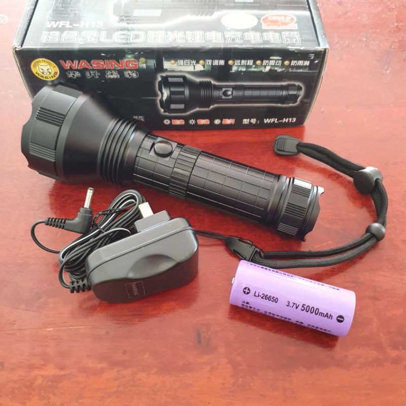 [HCM][SALE KHỦNG] Đèn Pin Siêu Sáng Đèn Pin Sạc Cực Bền Đèn Pin Wasing H13 Mẫu Mới 2021 3 Chế Độ (Mạnh – Yếu – Chớp) Độ Sáng Cực Khủng Chiếu Xa 1000m Phù Hợp Tuần Tra Thám Hiểm Du Lịch…Tuổi Thọ Bóng 10000h. BH 12 TH