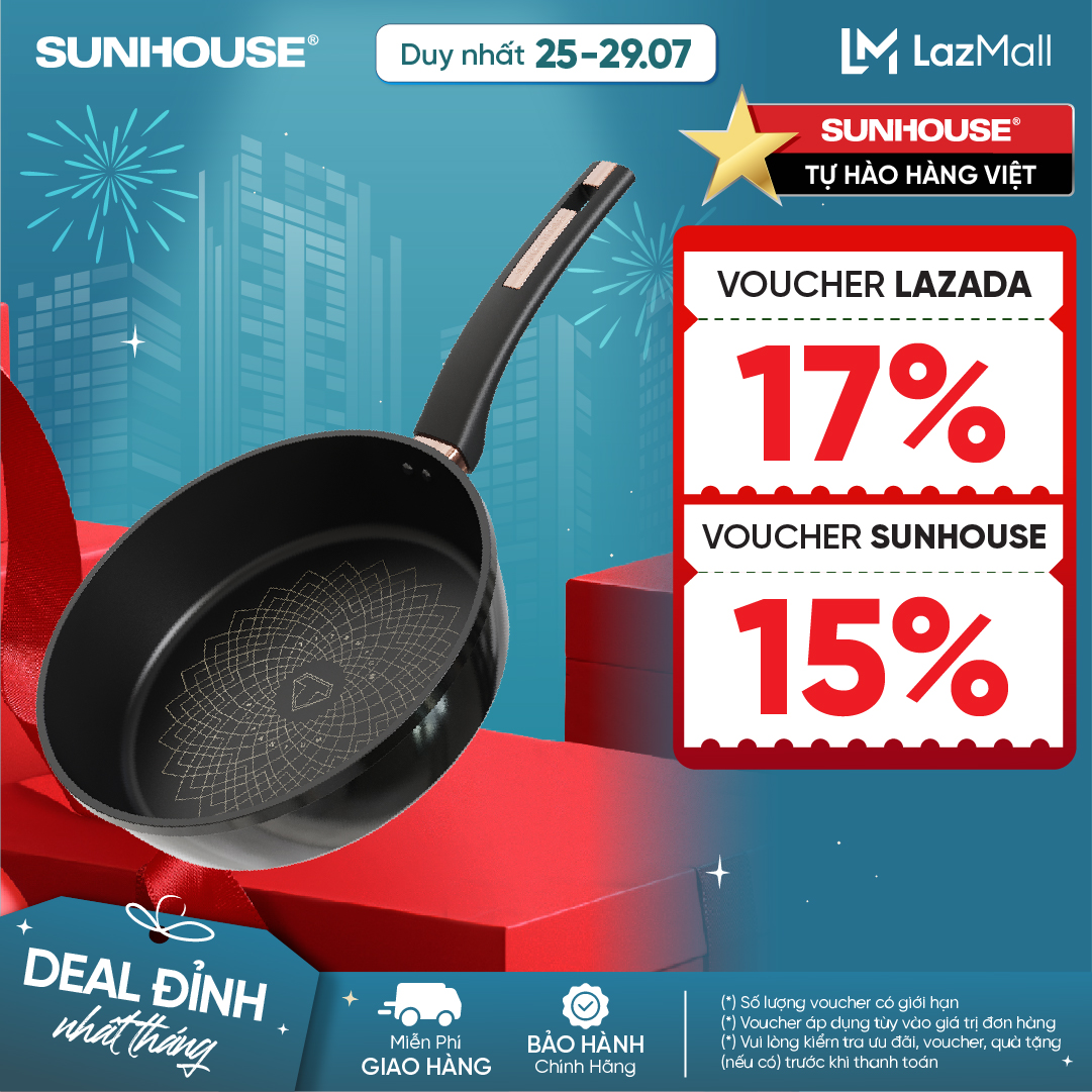 Chảo chống dính đáy từ TITANIUM Sunhouse ST20-30B - Tinh thể Titan chống dính bền bỉ - Dùng được với mọi loại bếp - An toàn sức khỏe