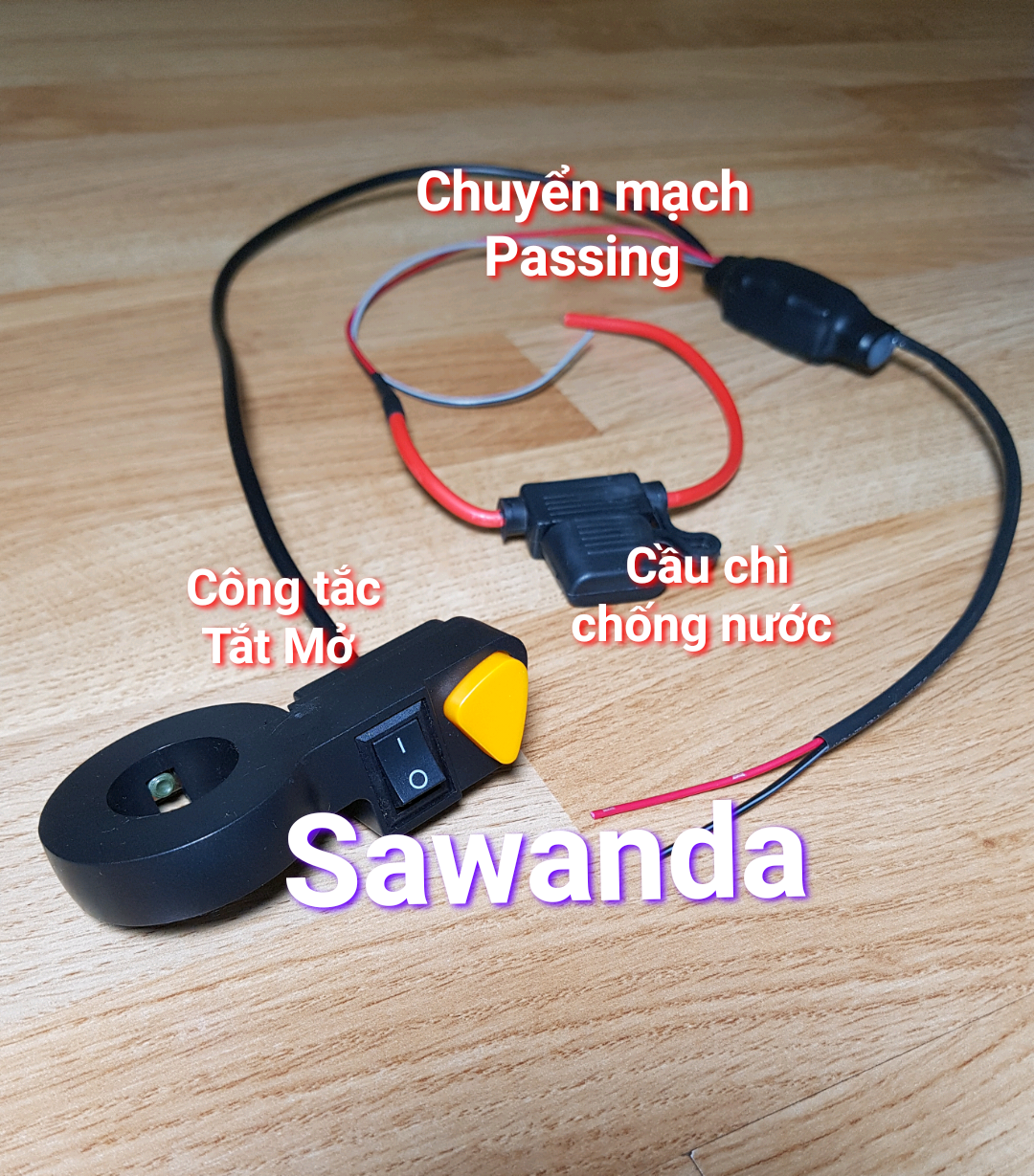 Bộ Công tắc Tắt Mở bắt tay lái ĐenCam có chuyển Mạch Passing có Cầu chì đấu sẵn đèn L4 L4X L6