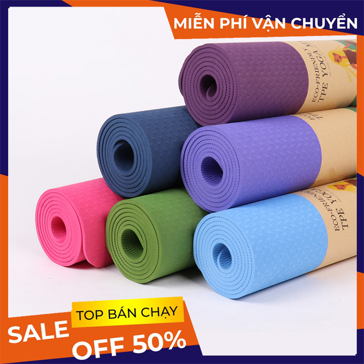 Thảm tập yoga chống trơn trượt , Thảm tập yoga chống trơn trượt , thấm hút mồ hôi - Chất liệu TPE 2 lớp siêu dày 8mm, siêu bám. Tặng túi đựng thảm.