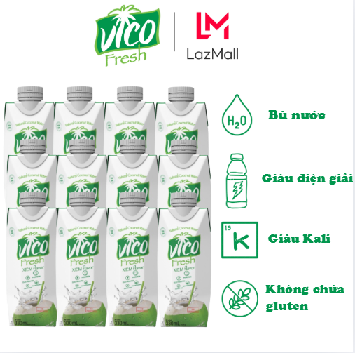 Thùng 12 hộp 330 ml Nước dừa tươi hương vị dừa Xiêm Vico Fresh