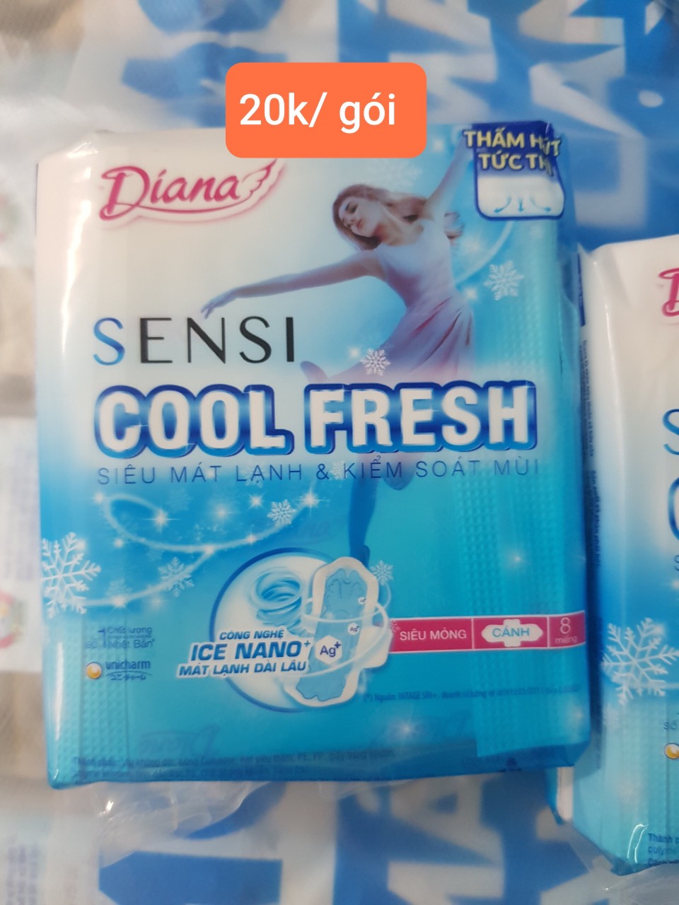 Băng vệ sinh BVS Diana Sensi Cool Fresh siêu mỏng cánh 23cm