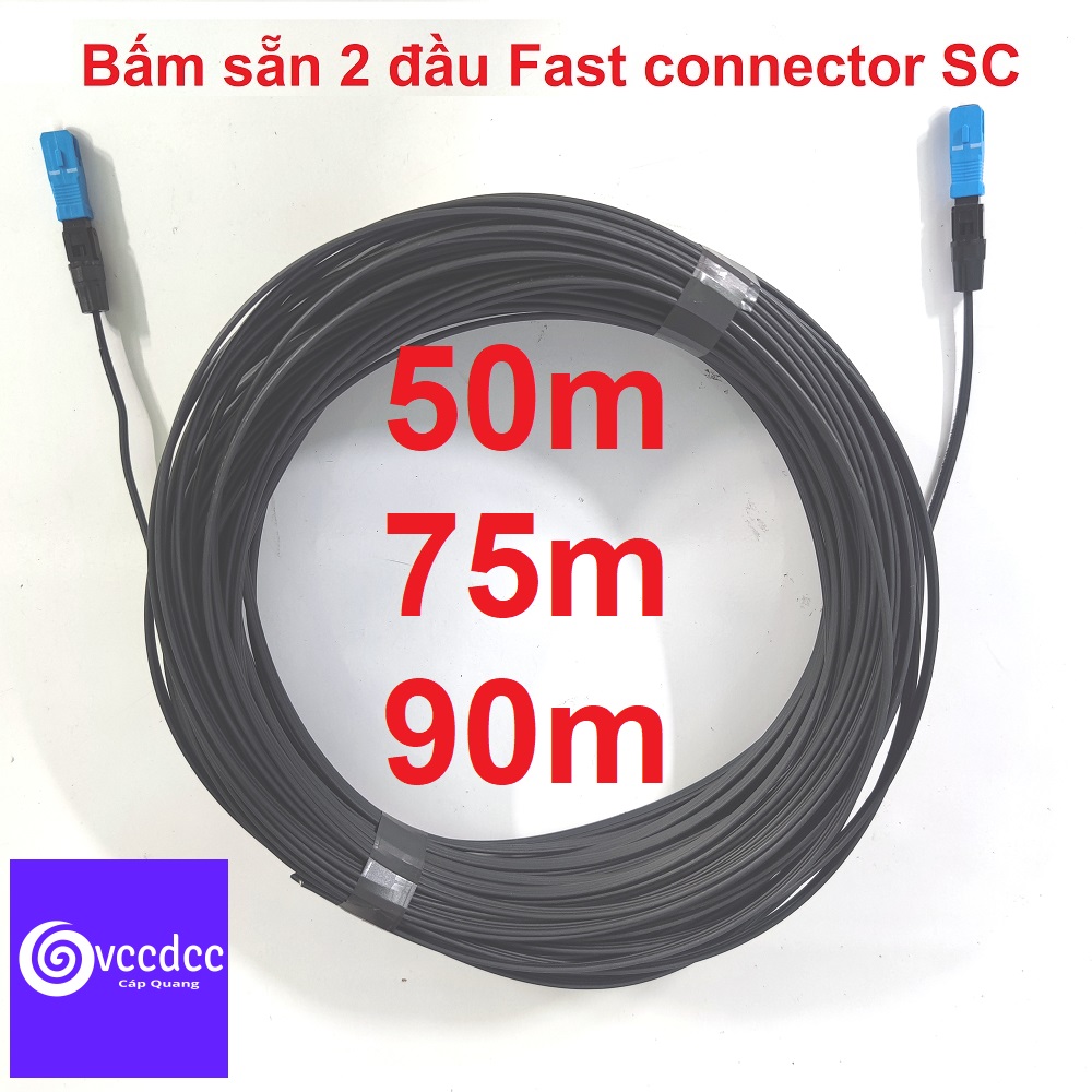50m đến 90m cáp quang 1fo (1 sợi) bấm sẵn 2 đầu fast connector SC- TẶNG 2 DÂY LAN
