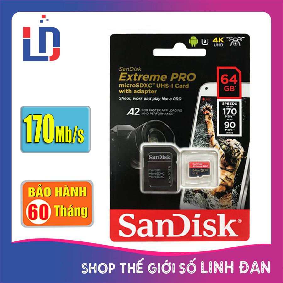 Thẻ nhớ Micro SD Sandisk Extreme PRO A2 64GB U3 4K 170MB/s - A2PR 64