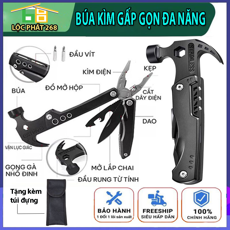 Búa Kìm Đa Năng Gấp Gọn 14 Trong 1 - Búa kìm đa năng cao cấp làm từ thép không gỉ, búa kiềm đa năng bộ dụng cụ sữa chữa tiện lợi cho nhà cửa, đi dã ngoại, búa đa năng cao cấp, búa thoát hiểm, kìm đa năng