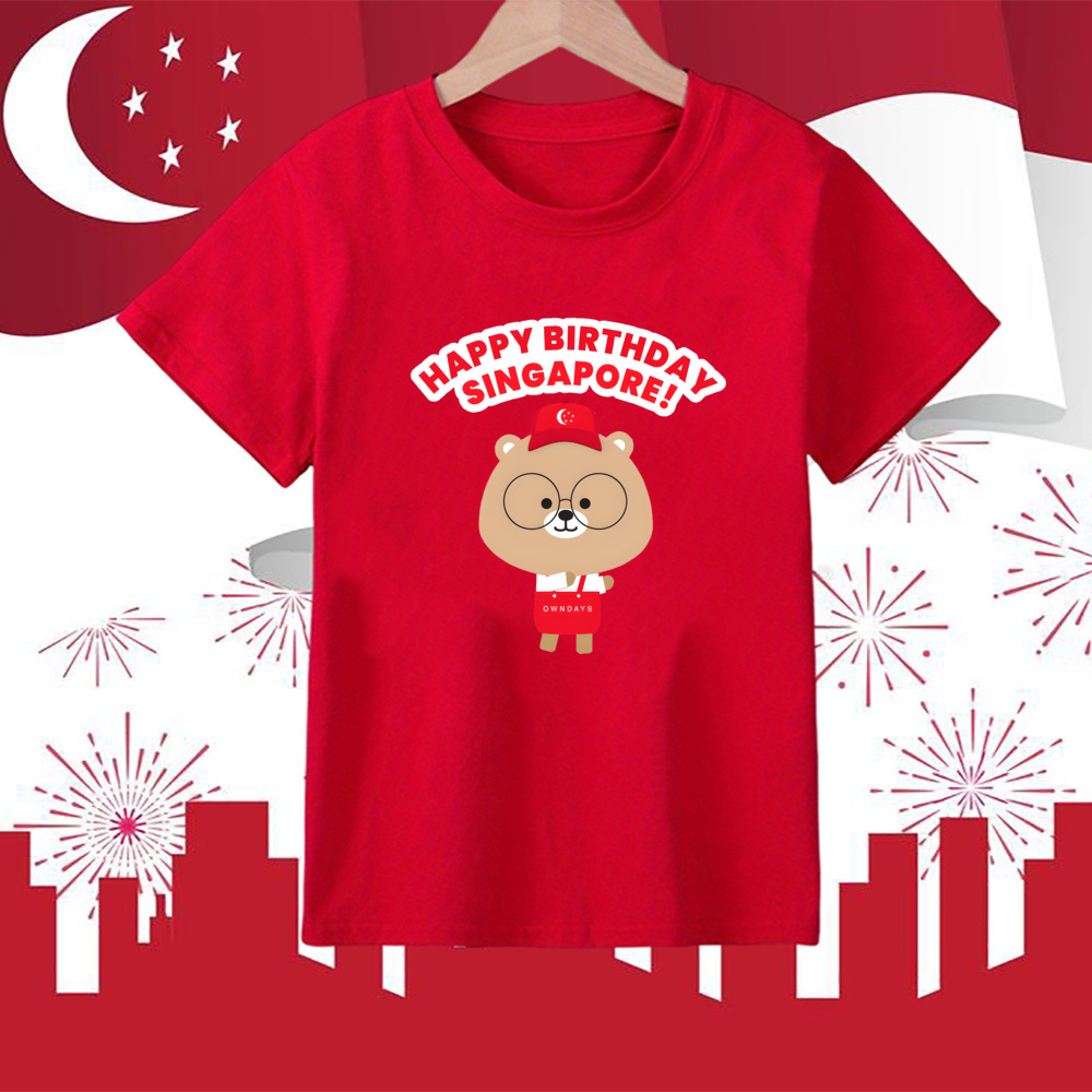 COD Happy Singapore Quốc Khánh Red T-shirt thời trang chàng trai và cô gái ngắn tay Top i love SG dễ thương phim hoạt hình khuôn mẫu Kid Áo sơ mi ppo