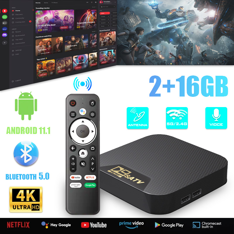 Android TV Box D9S Hỗ Trợ Kiểm Soát Giọng Nói 4K 2G+16GB Việt WiFi 5G Bluetooth