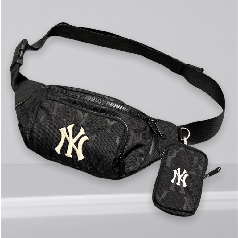 Túi bao tử mlb ny monogram waist bag black b438
