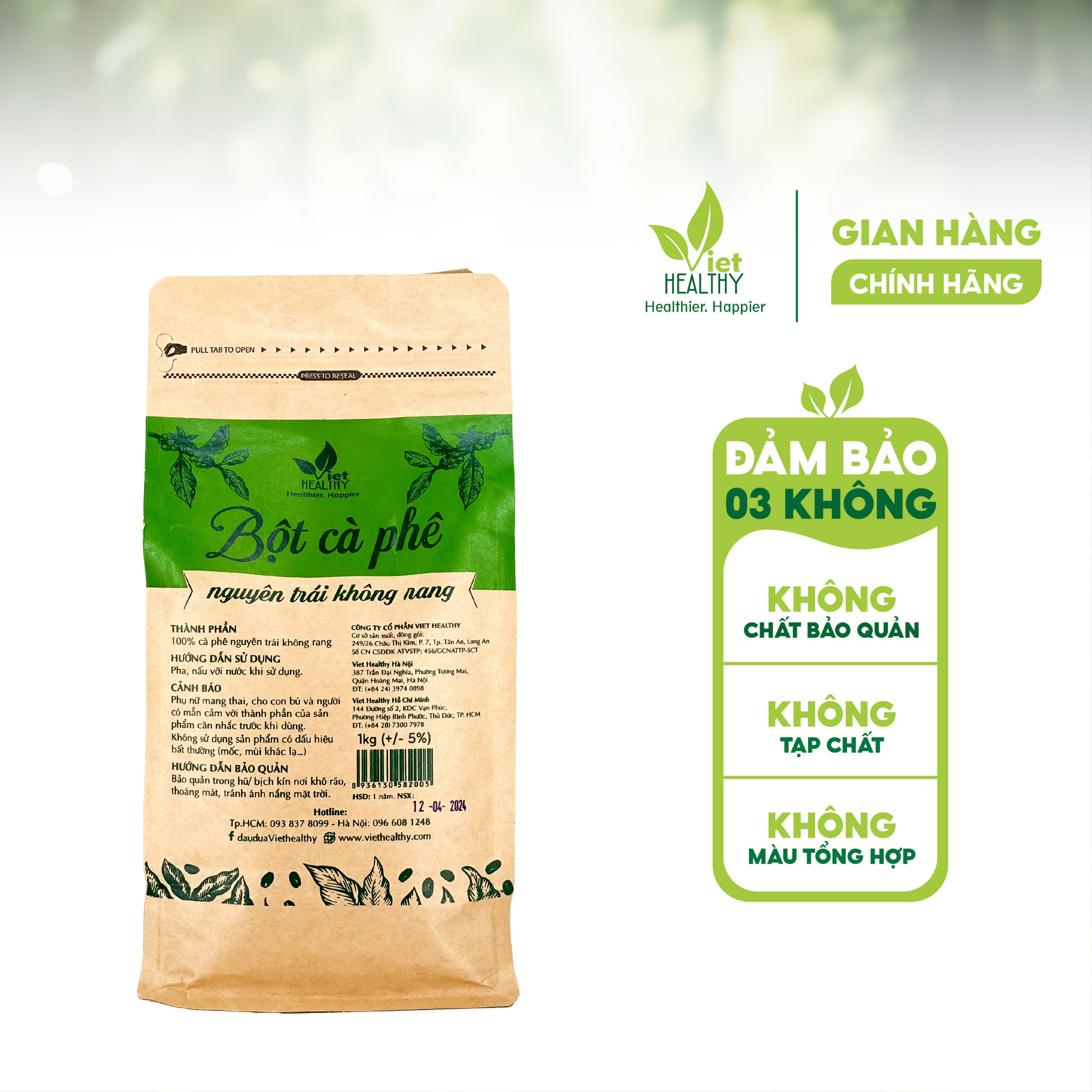Bột Cà Phê Enema Nguyên Chất Viet Healthy 1kg