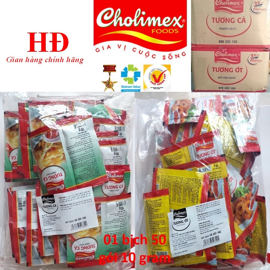 Bịch 50 gói tương cà, tương ớt Cholimex loại 10g