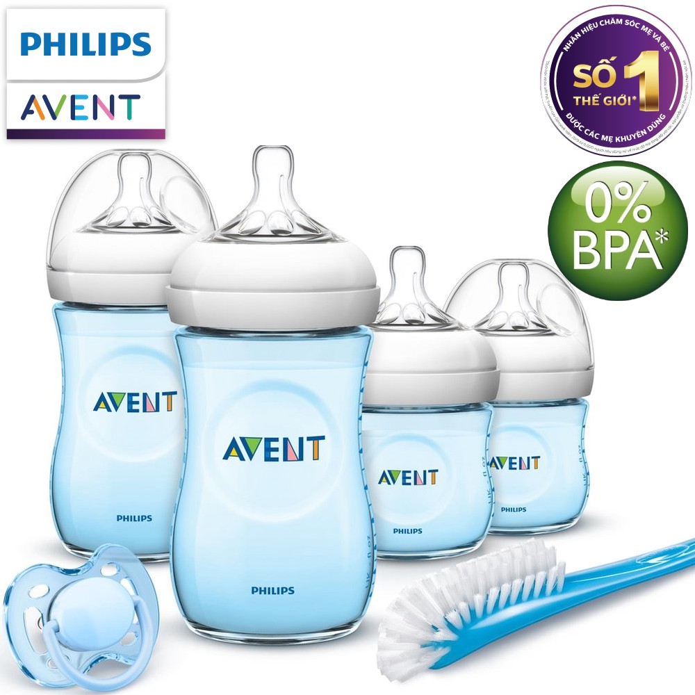 Bộ combo bình sữa 260ml, 125ml, ty ngậm, cọ rửa bình Philips Avent thiết kế tự nhiên SCD290