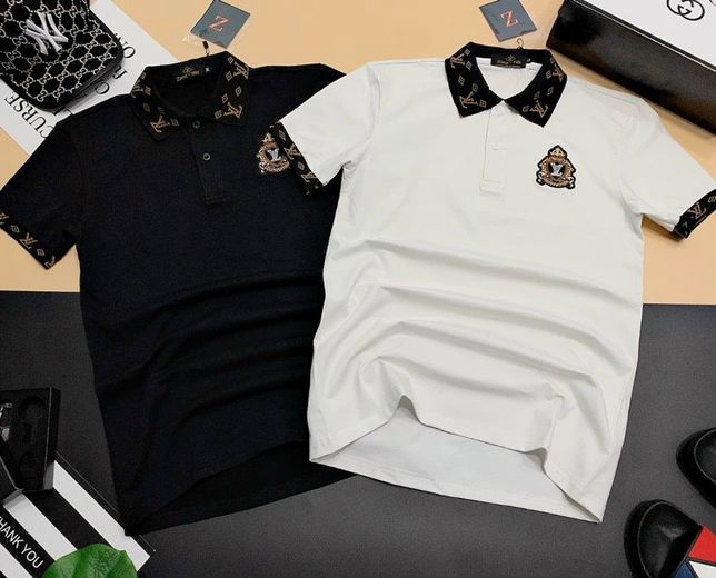 Áo thun nam có cổ tay ngắn đẹp thêu L.V vải coton dày co dãn mẫu mới nhất cao cấp DV-FASHION