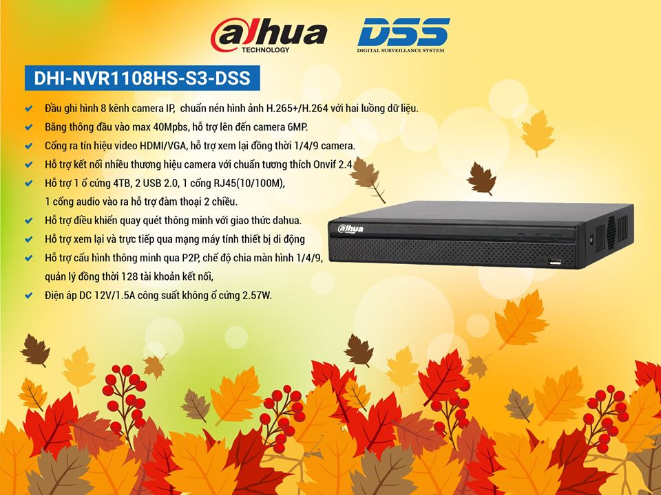 Đầu ghi hình camera ip 8 kênh dahua nvr1108hs-s3-dss