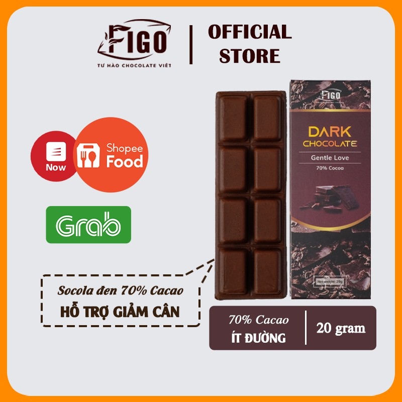 [Bar 20gr] Dark Chocolate 70  Cacao FIGO Kẹo Socola đen đắng 70  Cacao Vị đắng vừa Ăn Giảm cân Giảm stress