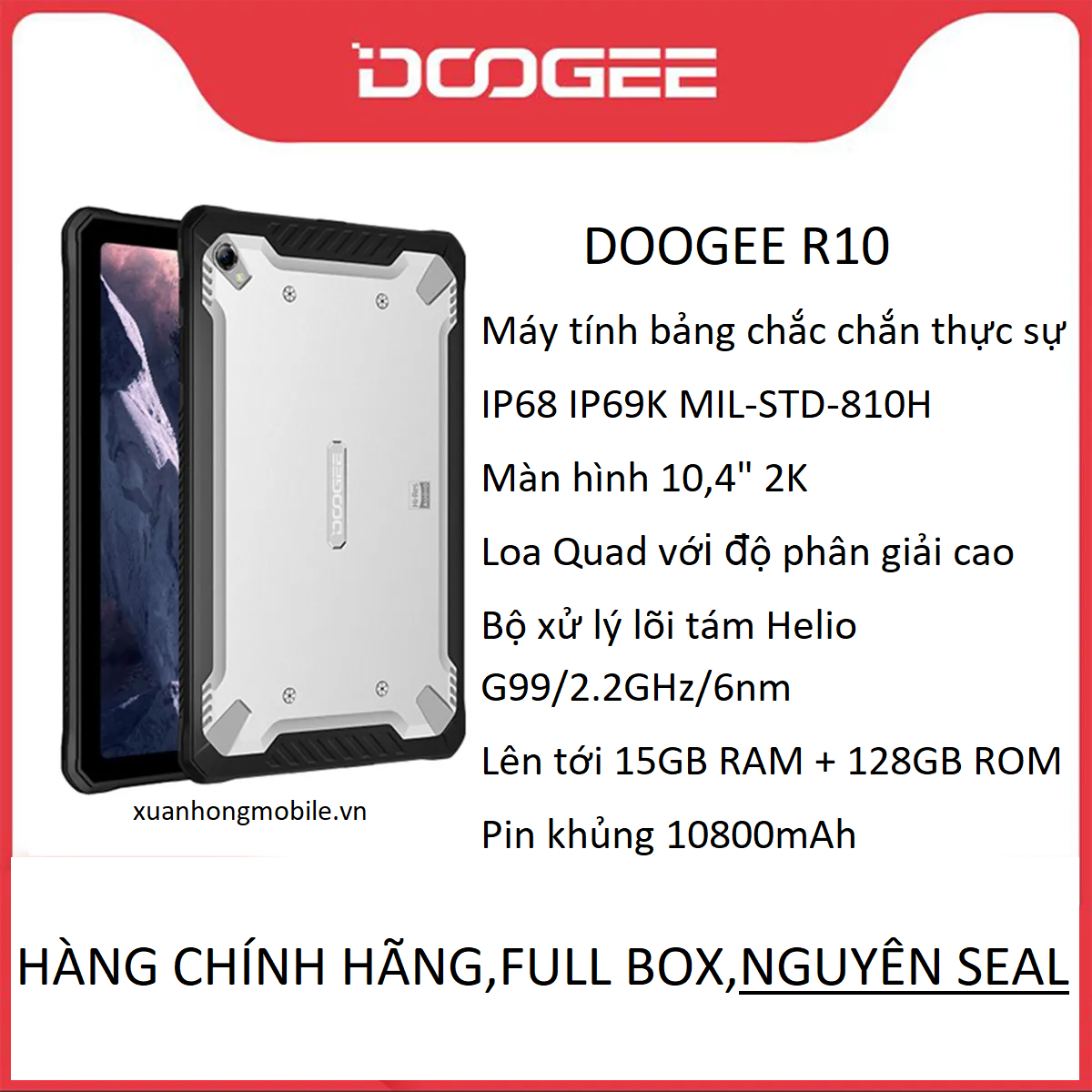 Máy tính bảng chắc chắn doogee r10 (màn hình 10,4 inch ,octa-core helio g99 màn hình 2k,ram 15gb ,rom 128gb,pin 10800mah,chống nước,chống sốc)