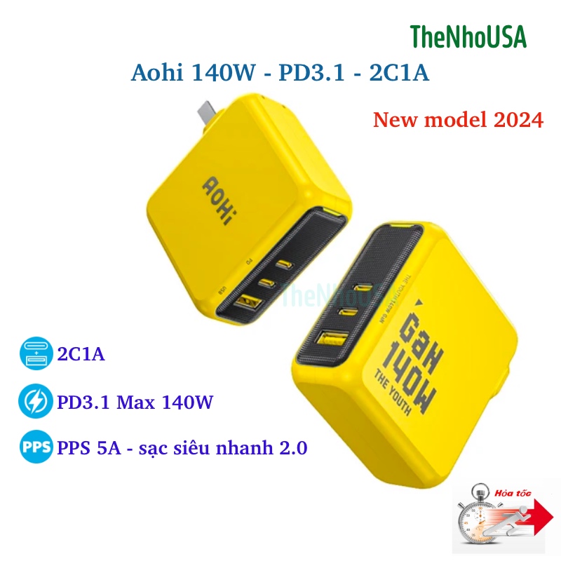 Củ sạc nhanh Aohi Magcube 140w 3 cổng 2C1A AOC C012 C017 PD PPS QC4 BH12T