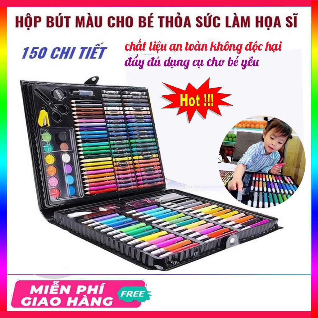 Hộp bút chì màu đa năng 150 chi tiết na613, vẻ tranh màu nước ,bút màu vẽ - hộp bút chì màu chuyên dụng cho nhiều đối tượng.