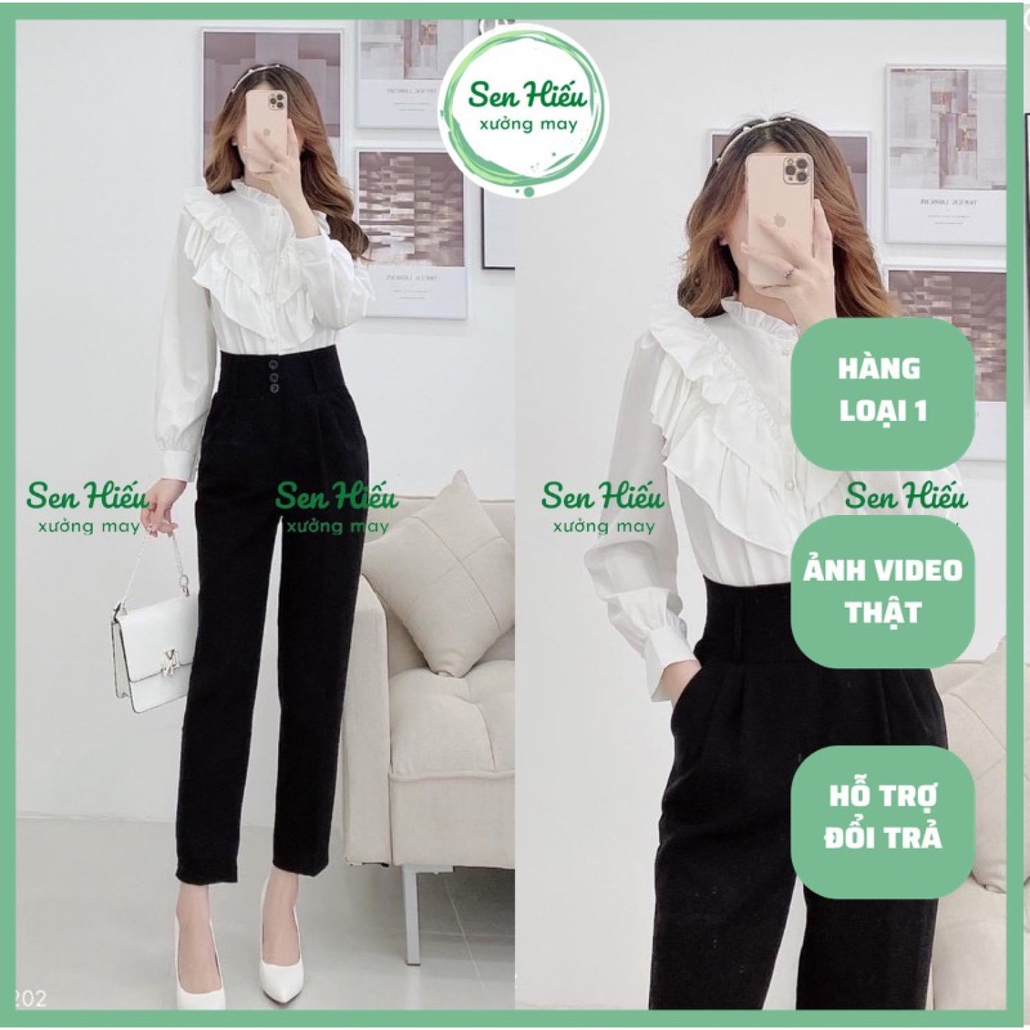 Quần baggy công sở cạp cao 1 nút, 3 nút