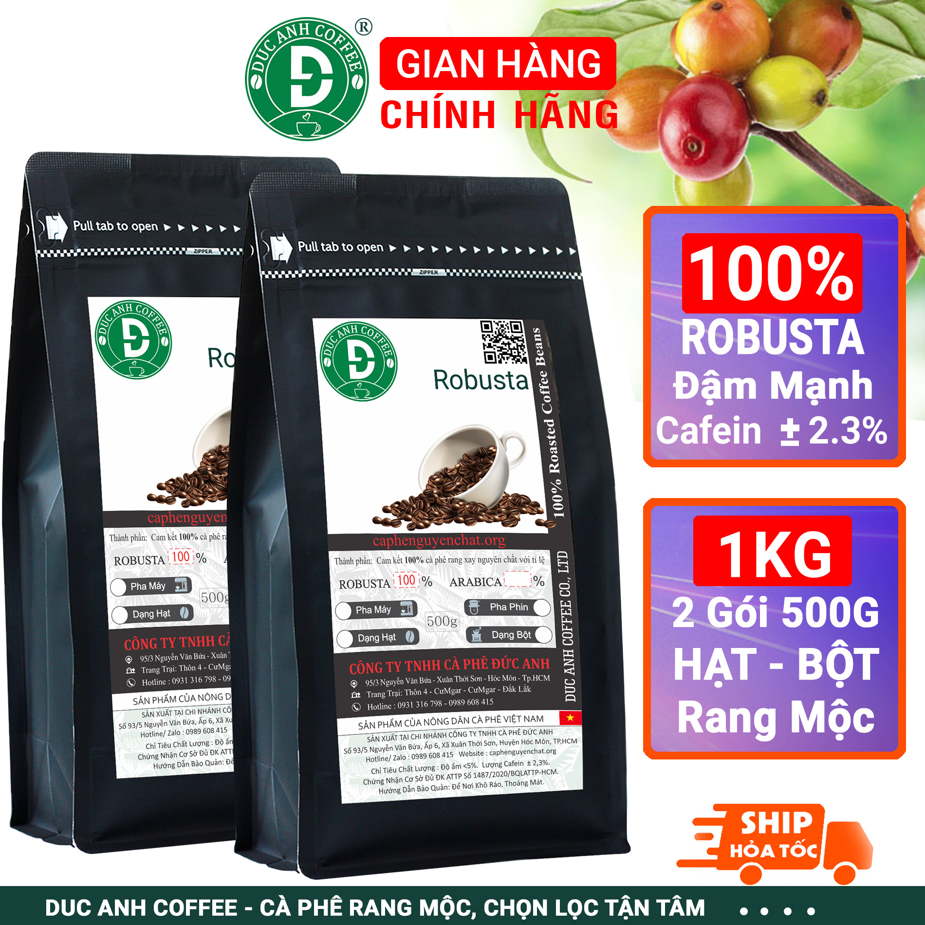 1kg Cà Phê Rang Mộc Robusta 100% DUC ANH COFFEE - Nguyên Chất Đậm Mạnh Hậu Ngọt Cafein cao Dùng Pha Phin, Pha Máy, Nguyên Hạt - Sản phẩm trực tiếp từ nông trại - cà phê Đức Anh - flash sale