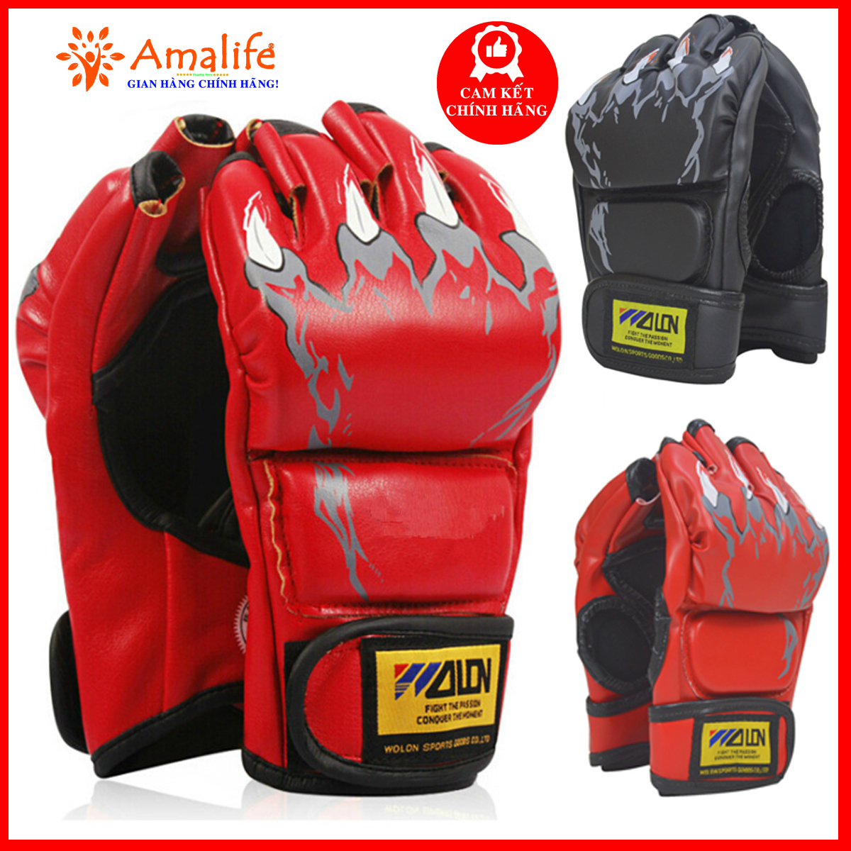 Găng Tay MMA Wolon Cao Cấp Freesize Cho Người Từ 40-80Kg – Găng Tay MMA Bằng Da Pu Chính Hãng Amalife
