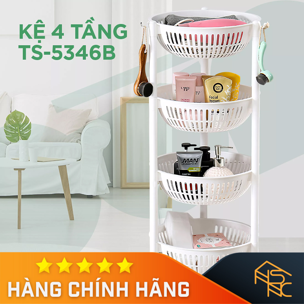 Kệ bếp rổ tròn 4 tầng có bánh xe Tashuan TS5346
