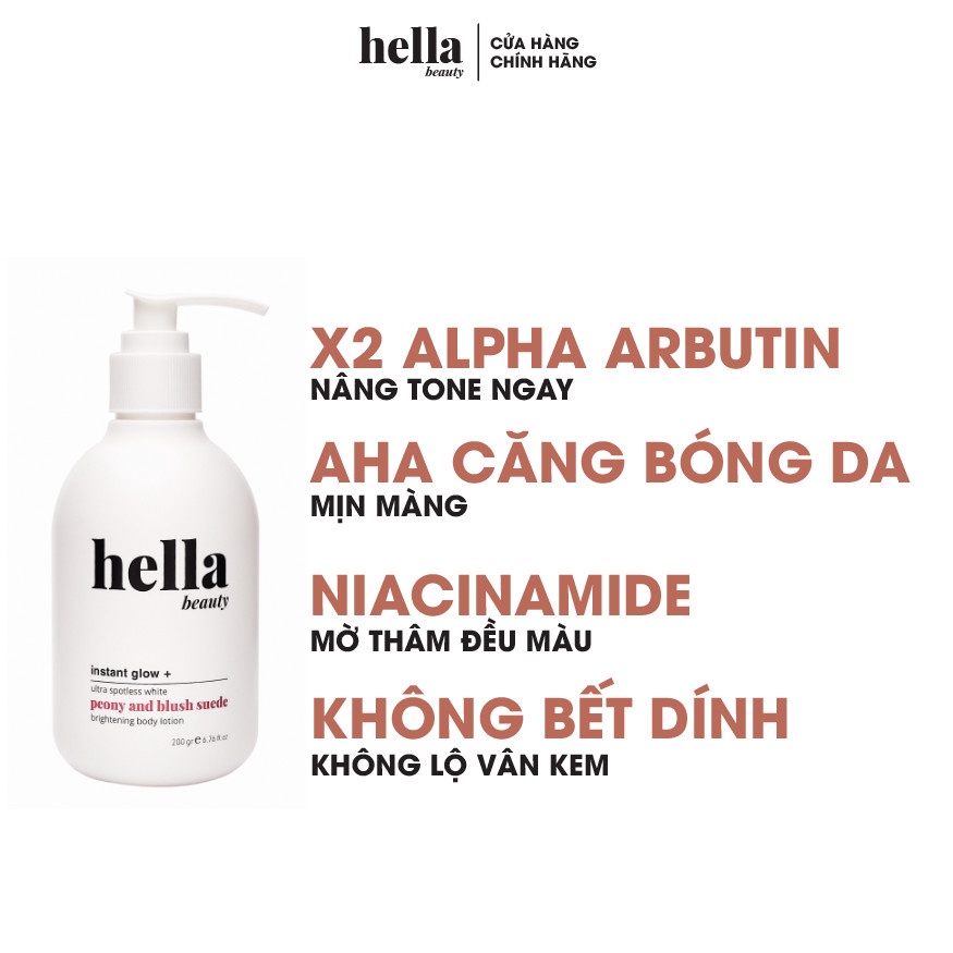 Kem body trắng da dưỡng ẩm nâng tone tức thì, niacinamide mờ thâm hella