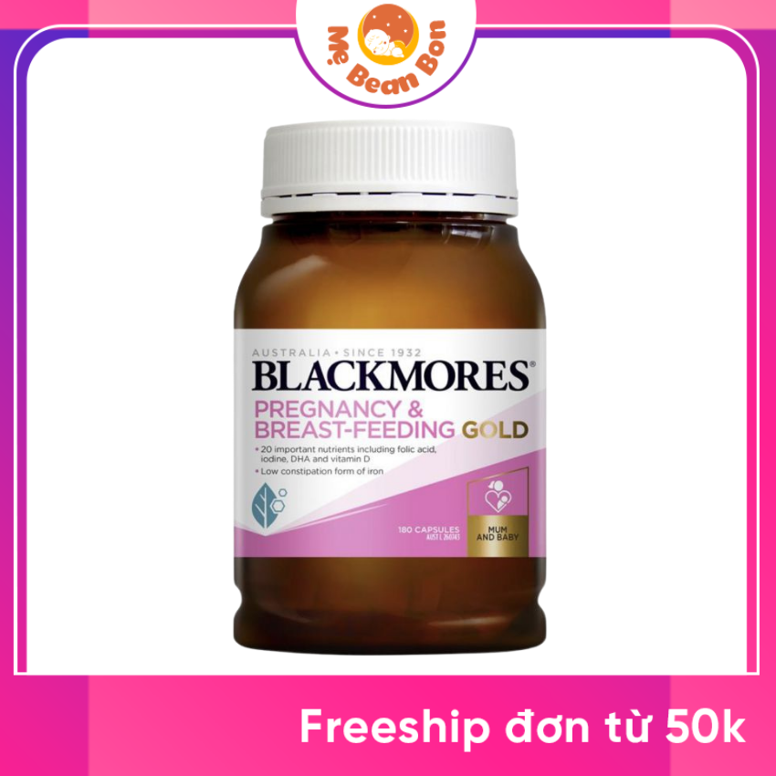 Vitamin tổng hợp bầu Blackmores Pregnancy & Breast-Feeding Gold của Úc (180v) bổ sung dưỡng chất cho bà bầu và mẹ sau sinh Bao gồm 20 Vitamin và khoáng chất thiết yếu như Axit Folic DHA, Axit béo Omega-3