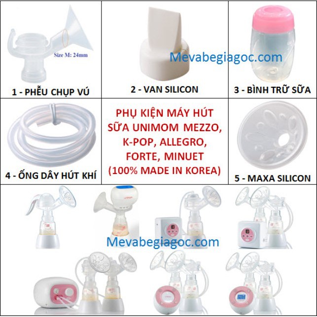 (FREESHIP ĐẾN 50k) (Made in Korea) Phụ kiện cho các máy hút sữa UNIMOM MEZZO, K-POP KPOP, ALLEGRO, MINUET, FORTE NAM8