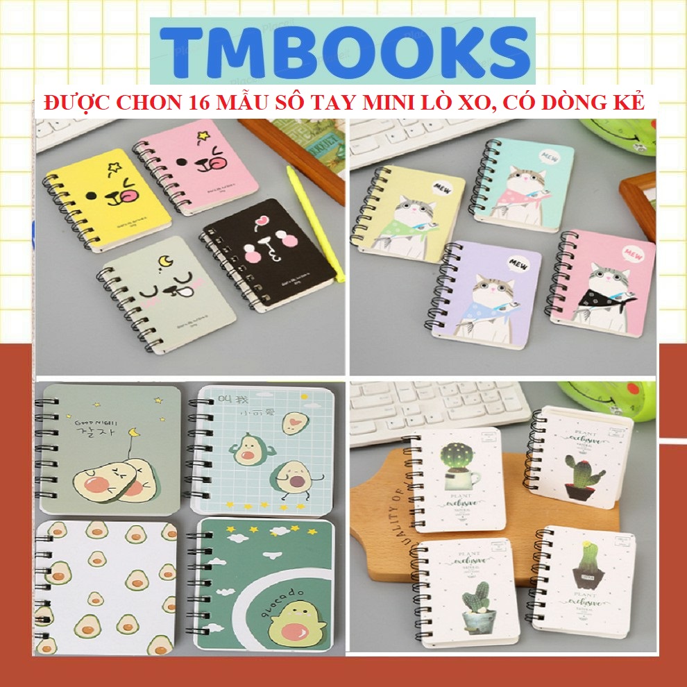 [Free Ship Đơn 50k ]Sổ tay ghi nhớ mini lò xo cute ghi chép kế hoạch, công thức,họa tiết bơ, mèo, mặt cười,xương rồng