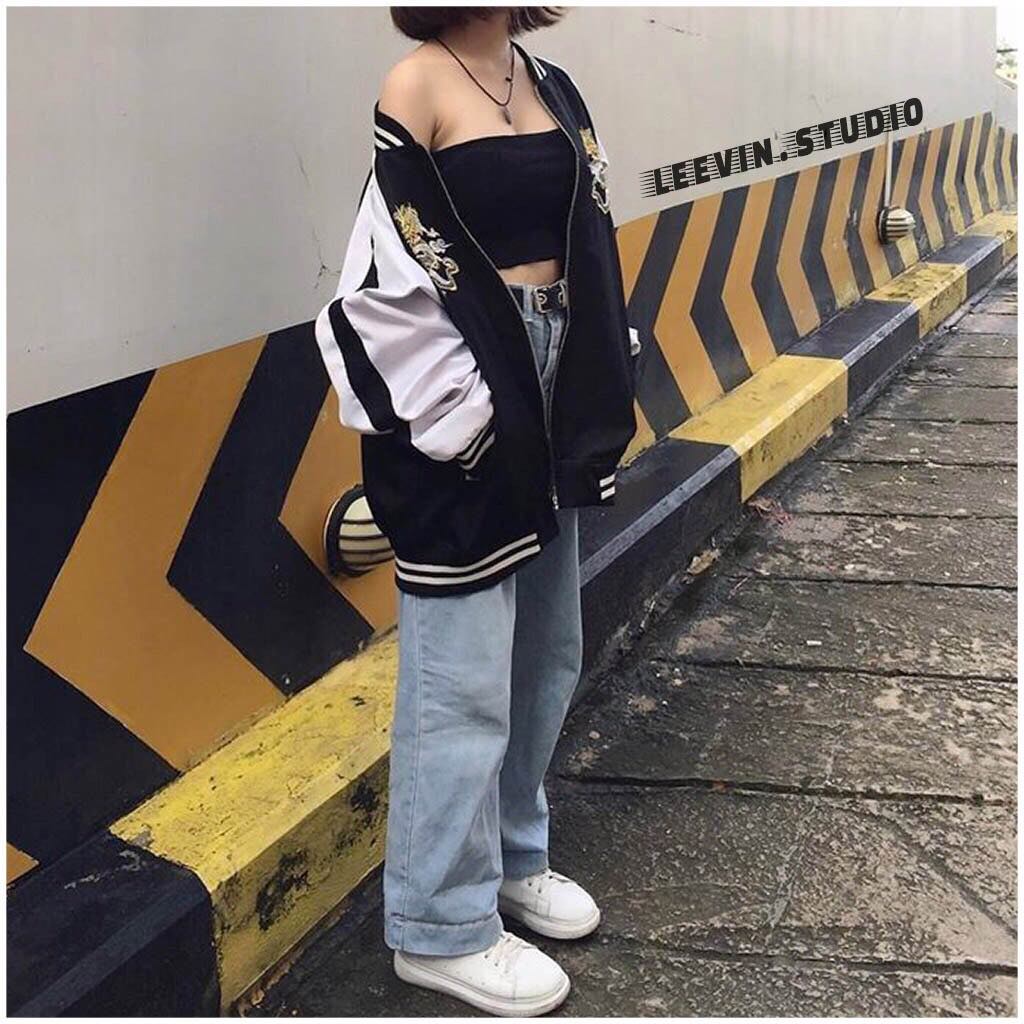 Áo gió bomber nữ thêu rồng cực chất, minhquang2017