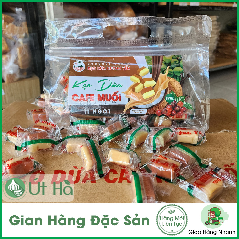 Kẹo Dừa Cafe Muối Ít Ngọt Huỳnh Yến Bến Tre Gói 300gr Kẹo Dẻo Ngon Hương Cafe Muối Độc Đáo - Út Hà Đặc Sản