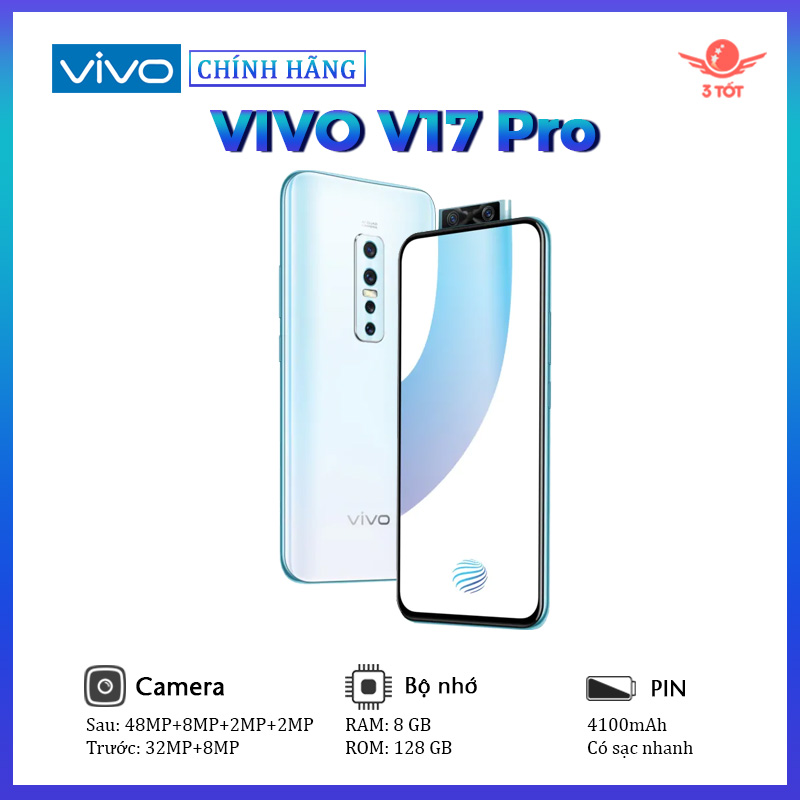 Điện thoại Vivo V17 Pro - Cụm 4 Camera sau chất lượng cao, Camera Selfie kép, Màn hình viền siêu mỏng, PIN lớn sạc nhanh - Bảo hành 12 tháng