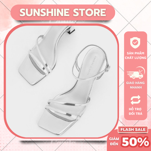 Sandal cao gót gót nhọn 7p màu ánh bạc quai ngang basic, giày cao gót gót nhọn màu hottrend 2023 Sunshine Store A069