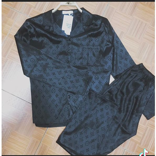 Bộ pyjama lụa dài tay phù hợp cả nam và nữ, bộ đồ ngủ dài tay chất lụa gấm cao cấp