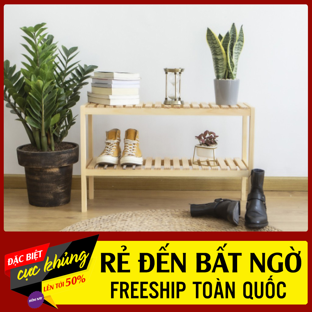 Kệ Giày Dép Đa Năng Gỗ Thông 2 Tầng, Kệ Để Giày Dép Bằng Gỗ Decor, Kệ Để Giày Chất Liệu Gỗ Thông Cao Cấp Chống Mối Mọt (80x50x26cm) - Vin House.
