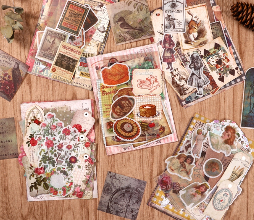 Set túi Sticker vintage phụ kiện trang trí sổ bullet journal retro cổ điển - Retro Road